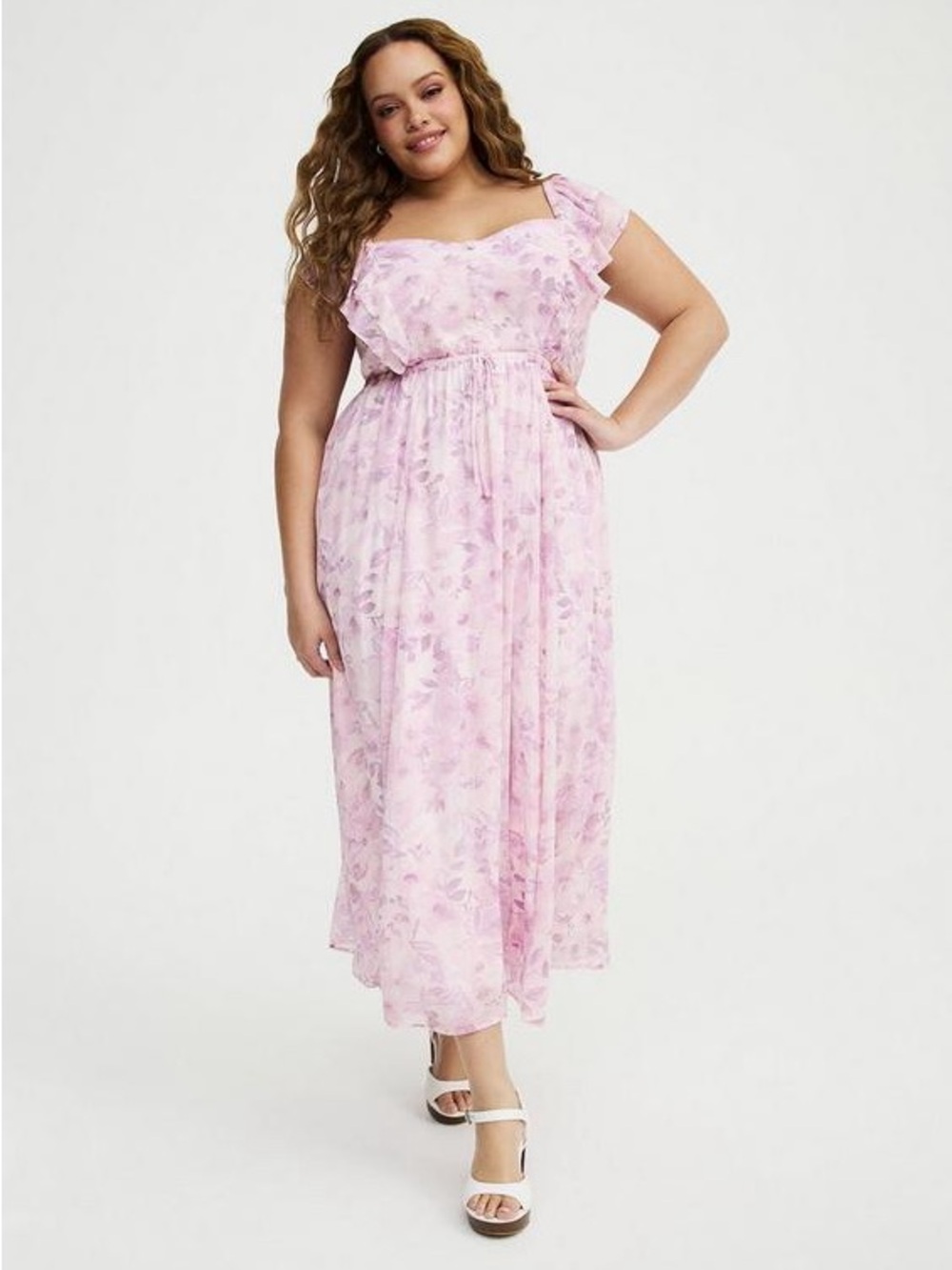 Torrid 0X Ruffle Chiffon Maxi dress pink floral nwt - Picture 3 of 7